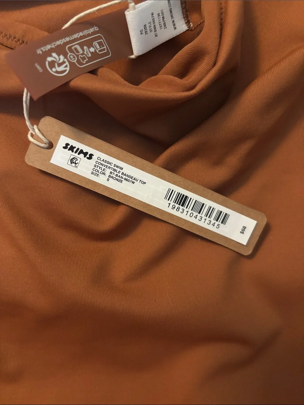 SKIMS NWT Classic Swim Convertible Bandeau Top - Bronze